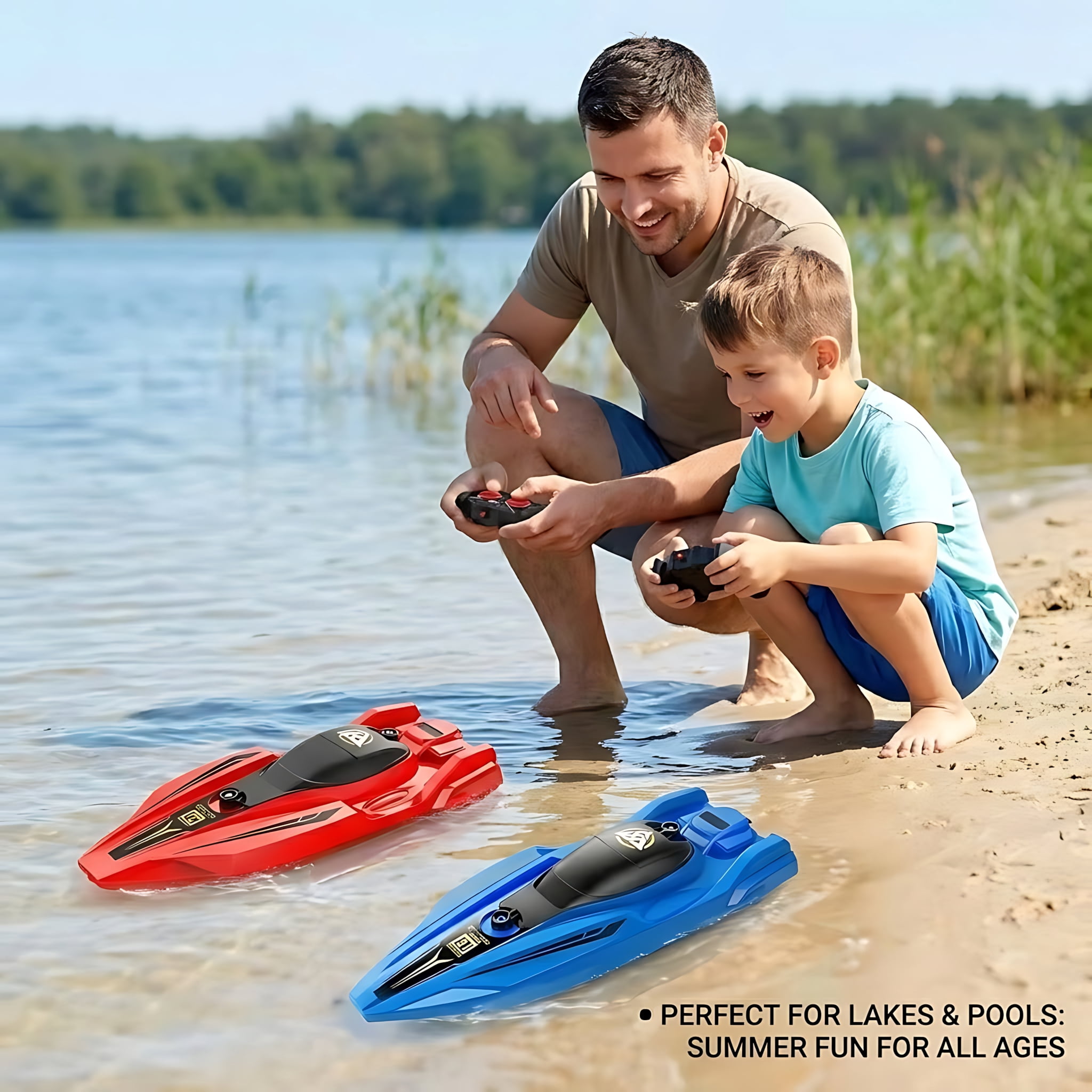 Tigozz 2-Pack RC Boats for Kids Adults, 25km/h High Speed Remote Control Boat for Pools Lakes, 2.4GHz Racing Speedboat with LED Lights, Red & Blue