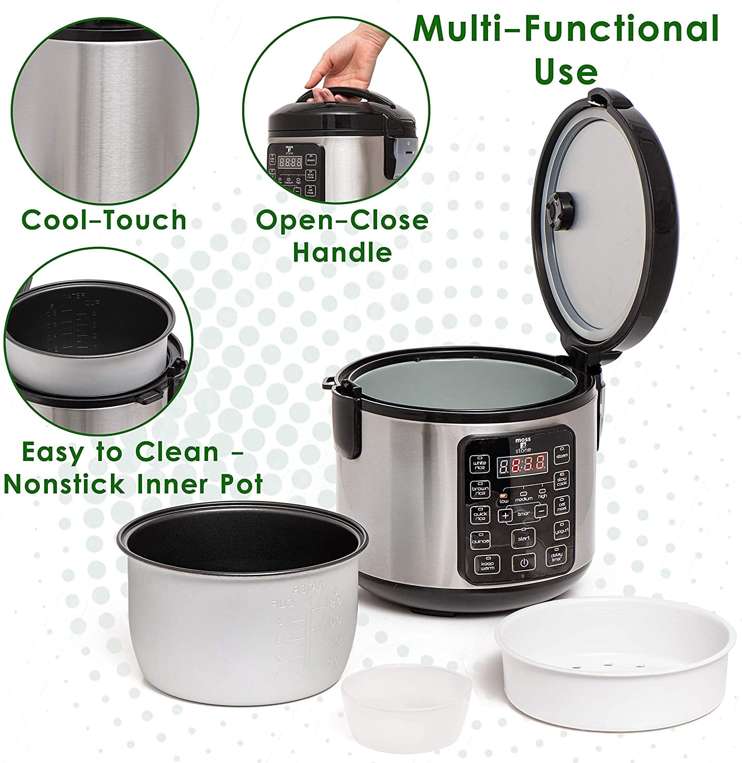 Moss & Stone 4-8-Cup Electric Rice Cookers, Clear - Nonstick Interior