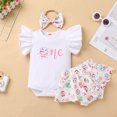 thumbnail image 6 of IBTOM CASTLE Baby Girls 1st Birthday Outfit Bowknot Mermaid Watermelon Strawberry Romper + Ruffled Short Pants + Headband Summer Clothes Set, 3-Piece 12-18 Months Bunny, 6 of 8