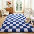 thumbnail image 4 of ZENELESS Fluffy Checkered Rug,5x7 Soft Fuzzy Shag Shaggy Carpet for Living Room Bedroom Kids Room, Dorm Home Decor,White and Sand Blue, 4 of 7