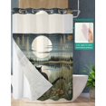 thumbnail image 2 of No Hook Shower Curtain with Snap in Liner, Black Cat Moon Forest and River Hotel Shower Curtains for Bathroom, Washable Shower Curtain Liner Set with Mesh Top Window, 72"x72", 2 of 6