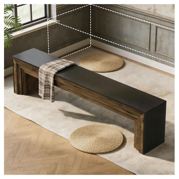 Farmhouse Dining Bench - 71 Inch Long Kitchen Bench for 3-4 People - Rustic Brown & Black Wood Bench - Entryway Bench, Durable Seat