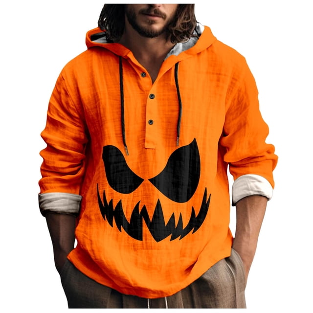 Chemise Décontractée Imprimée Halloween pour Hommes Col Rond Boutonnée Design Taches de Sang Manches Longues Grande Taille Haut Confortable Élégant