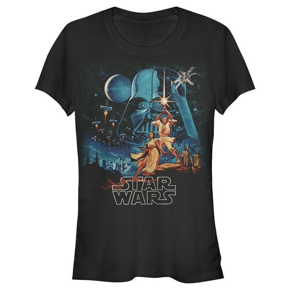 Junior's Star Wars Vintage Art  Graphic Tee Black X Large