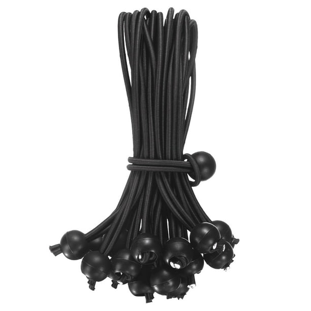 Cuerdas elásticas de bola de 8 pulgadas, 60 piezas de cuerdas elásticas con bolas para sujeción de lonas para carpas (Negro)