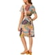thumbnail image 3 of INSPIRE CHIC Women's Flutter Sleeve V Neck Belted Chiffon Leaf Prints Midi Dress XS Pink, 3 of 6