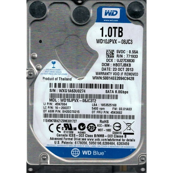 WD10JPVX-08JC3T2 DCM: HBOTJBKB WXG1A Western Digital 1TB