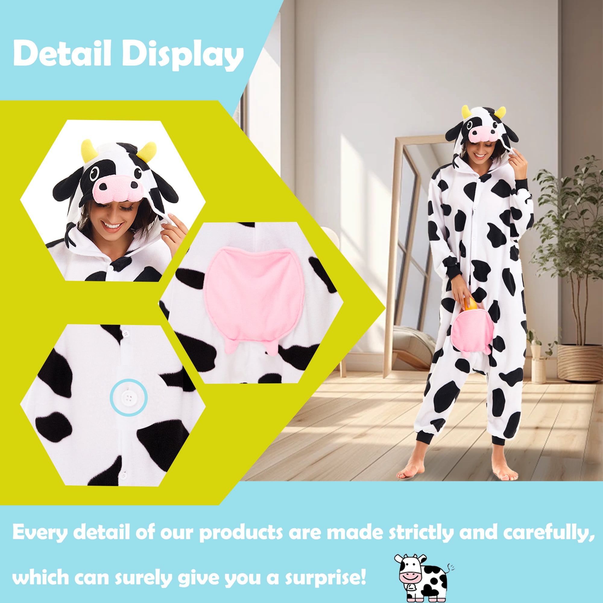 Cow Onesie Adult CANASOUR Cosplay Farm Animal Pajamas Polyester Christmas Sleepwear Small
