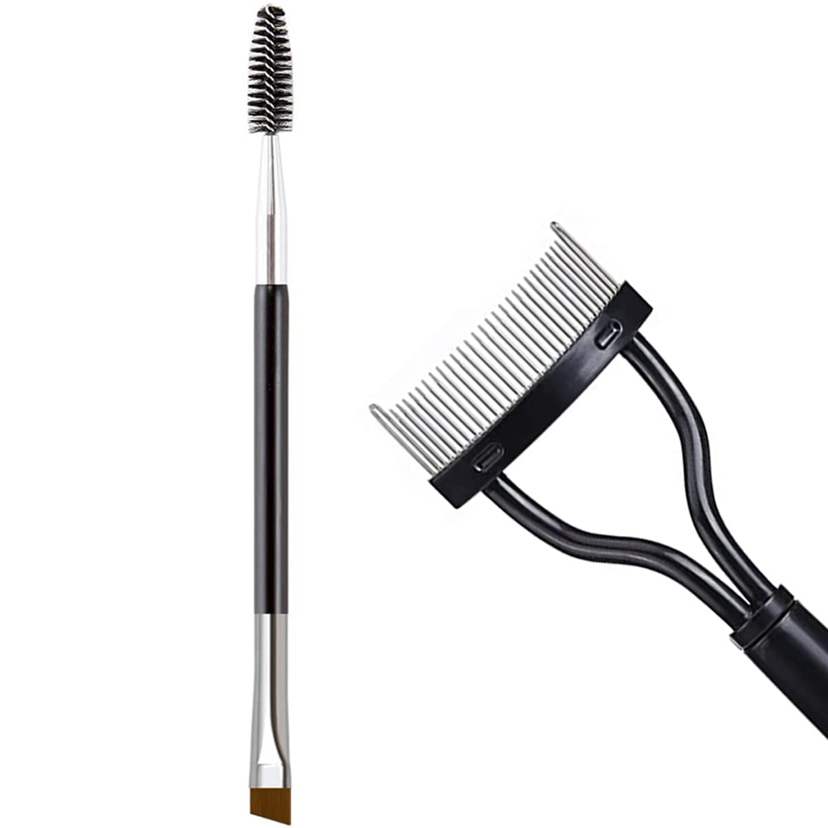 Eyelash Comb Separator + Angled Eyebrow Brush Comb and Spoolie Brush