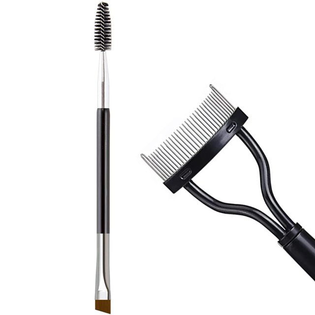 Eyelash Comb Separator + Angled Eyebrow Brush Comb and Spoolie Brush, Eyelash Grooming Tool
