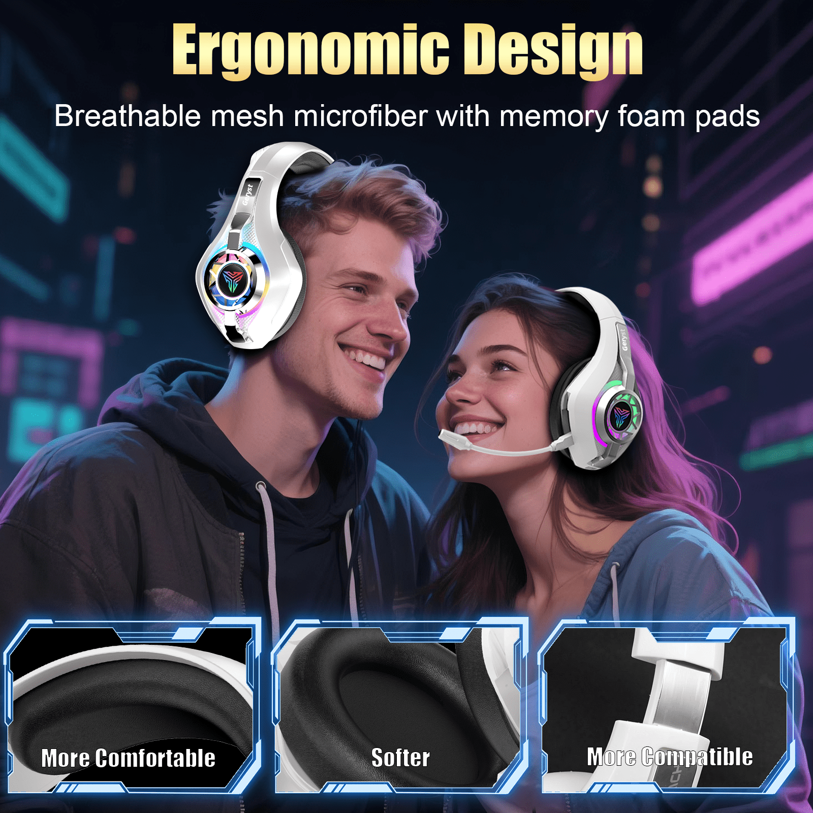 2.4GHz Wireless Gaming Headset for PS4/PS5/Xbox/Switch/PC, Bluetooth Over Ear Headphones with ENC Noise Cancelling Mic,7.1 Stereo Surround Sound, 40mm Drivers, RGB Light, 45H Battery Gaming Headphone