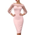 thumbnail image 2 of ClodeEU Women's Off Shoulder Mesh 3/4 Sleeve Sweetheart Midi Bodycon Pencil Dress,Elegant Cocktail Wedding Guest Evening Gown Pink,Women's Plus XL, 2 of 5