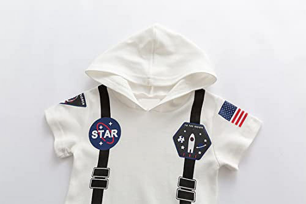 StylesILove Baby Toddler Boy Astronaut Cotton Onesie Hooded Romper Cosplay Party Halloween Jumpsuit Outfit (6 Months, White - Short Sleeve)