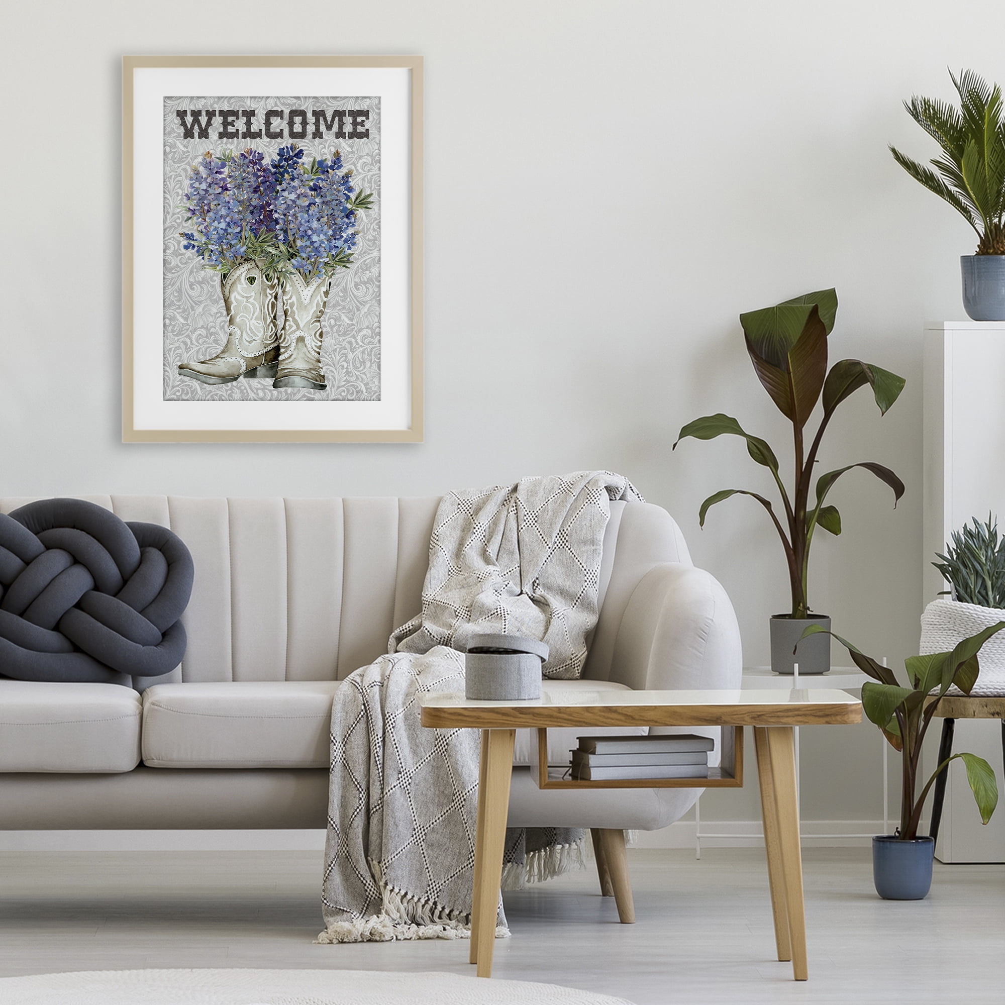 Stupell Industries Welcome Bluebonnet on Paisley Birch Framed Print Under Glass, design by Cindy Jacobs