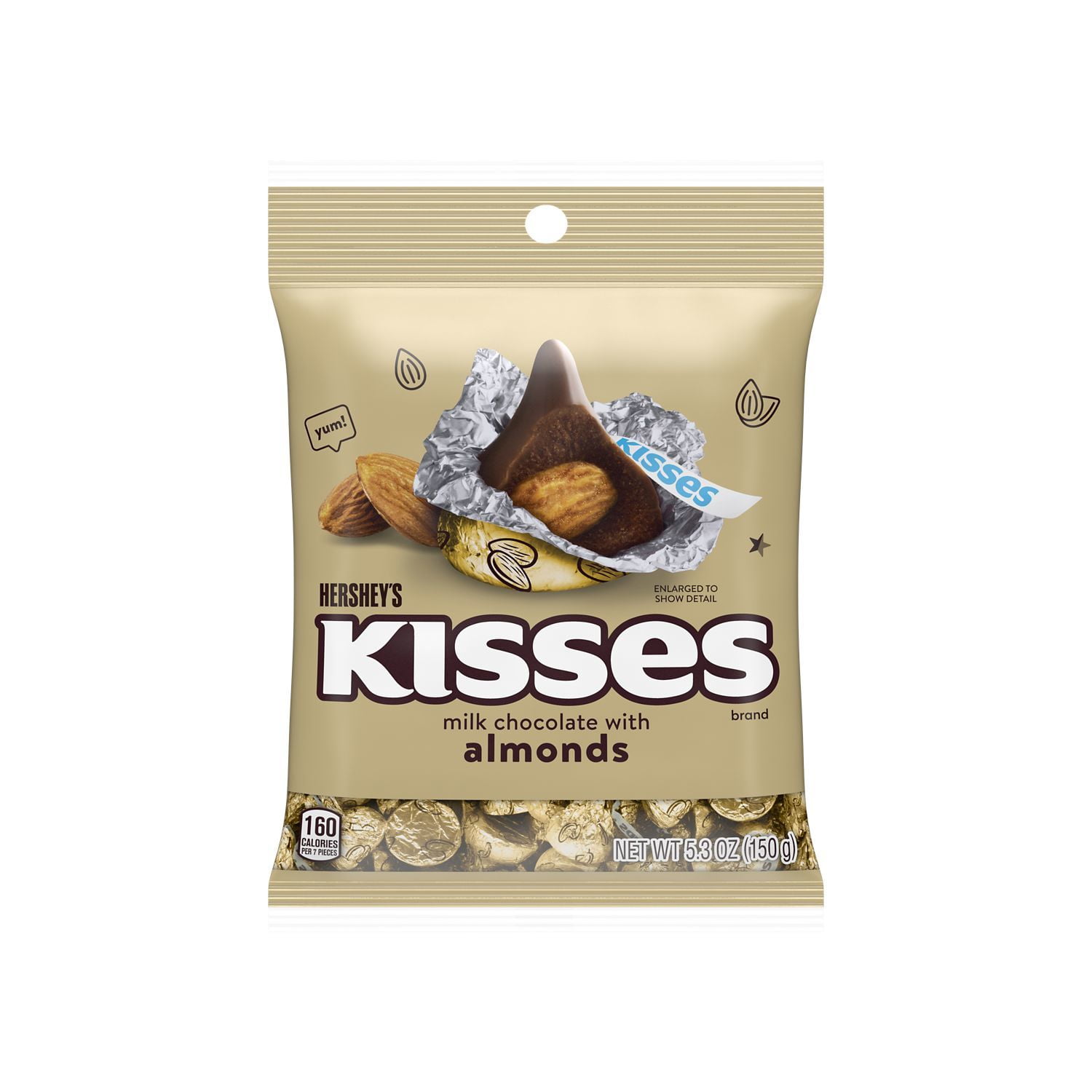HERSHEY'S, KISSES Milk Chocolate with Almonds Candy, Individually Wrapped, 5.3 oz, Bag