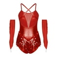 thumbnail image 2 of iiniim Costume de Danse Latine Jazz pour Femmes Justaucorps à Franges à Paillettes Scintillantes avec Gants Rave Rouge TG, 2 of 6