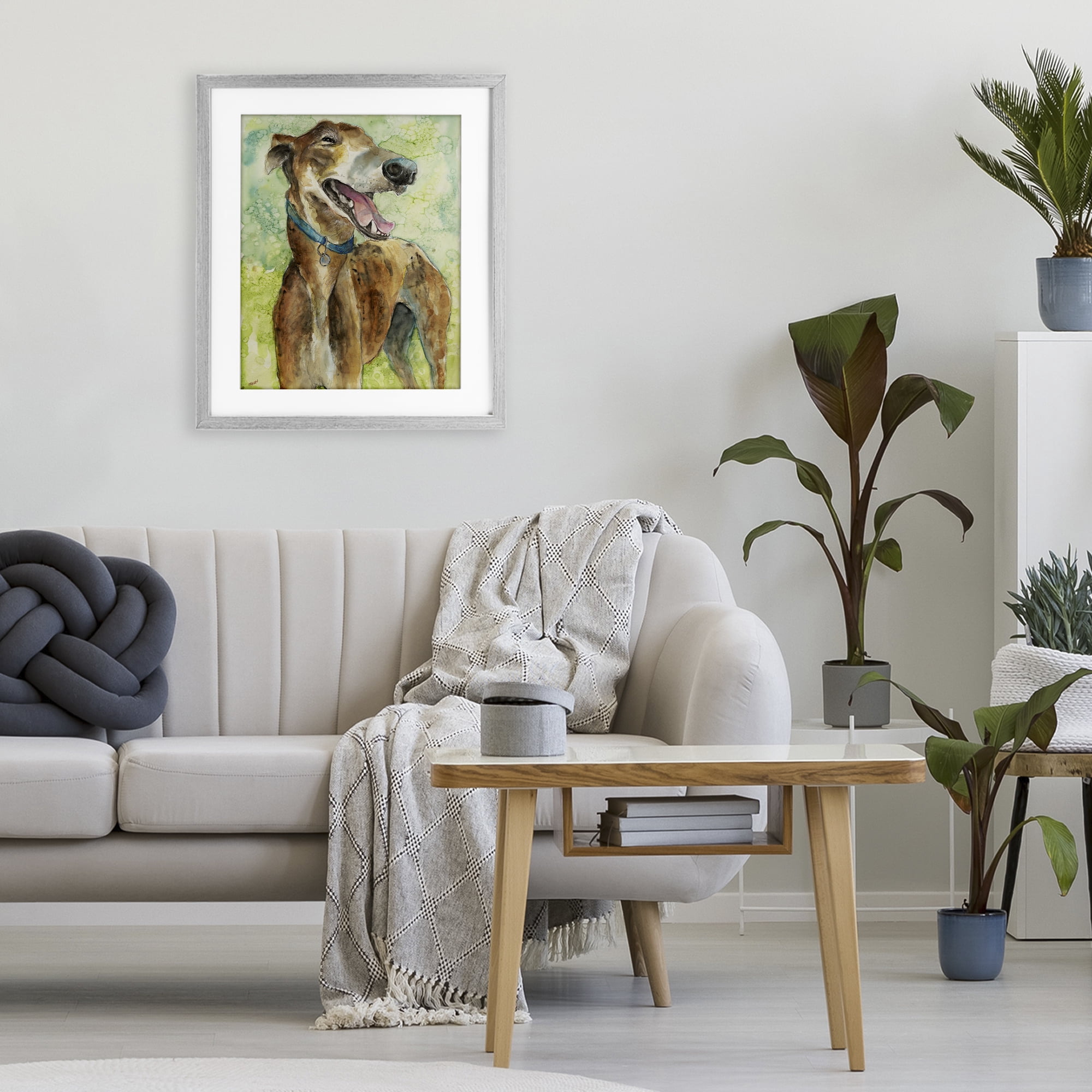 Stupell Industries Greyhound Smile Watercolor Gray Framed Print Under Glass, design by Patti Mann
