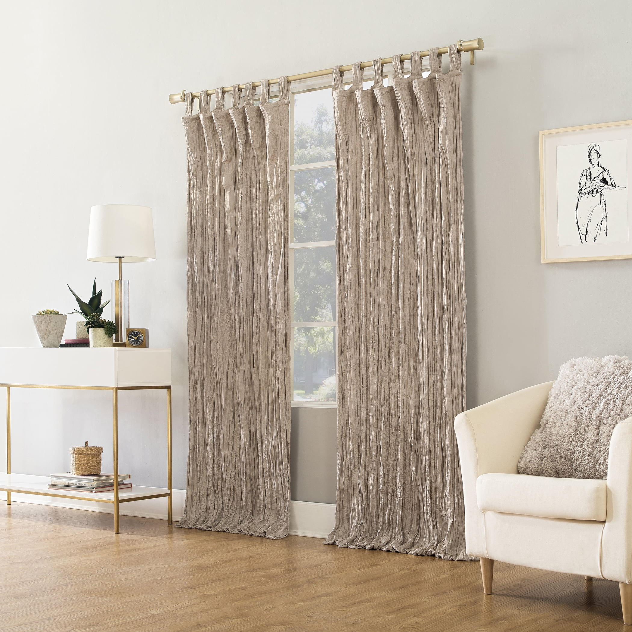 No. 918 Odelia Distressed Velvet Tab Top Curtain Panel, 50" x 95" in Pearl