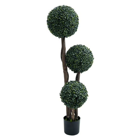 Realistic Triple Ball Artificial Boxwood Topiary Tree,45 Inch Faux Boxwood with Natural Wood Trunk,UV Resistant,Appropriate for Indoor & Outdoor Home, Office, or Garden Decor