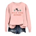 thumbnail image 5 of Wang6 Womens Plus Size Graphic Sweatshirts"Hold Your Horses"Letter Printed Long Sleeve Pullovers Causal Fall Crew Neck Tops Loose Fit Tshirts Pink XL, 5 of 5