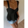 thumbnail image 2 of otnbgsr Women's Eyelet Embroidered Tank Top Y2K Tie Front Ruched Sleeveless Peplum Cami Going Out Fashion Top, 2 of 10