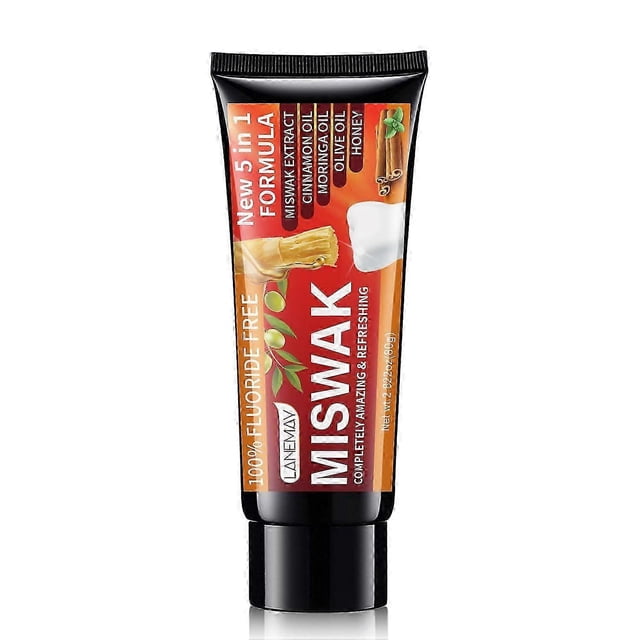 Miswak Whitening Toothpaste - Refreshing- with Moringa Oil, Miswak Extract, Olive Oil & Honey- 100% Fluoride Free & Vegetable Base 80g