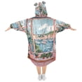 thumbnail image 2 of FORMRS Wearable Blanket Hoodie with Sleeves for Kids Cozy Flannel Sweatshirt, Pink Boat, 2 of 7