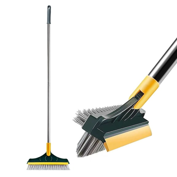 3 in 1 Floor Scrub Brush with Squeegee, Floor Scrub Brush with Long Handle & 120° Rotating Head, V-Shaped Crevice Cleaning Brush for Shroom Patio Garage Kitchen