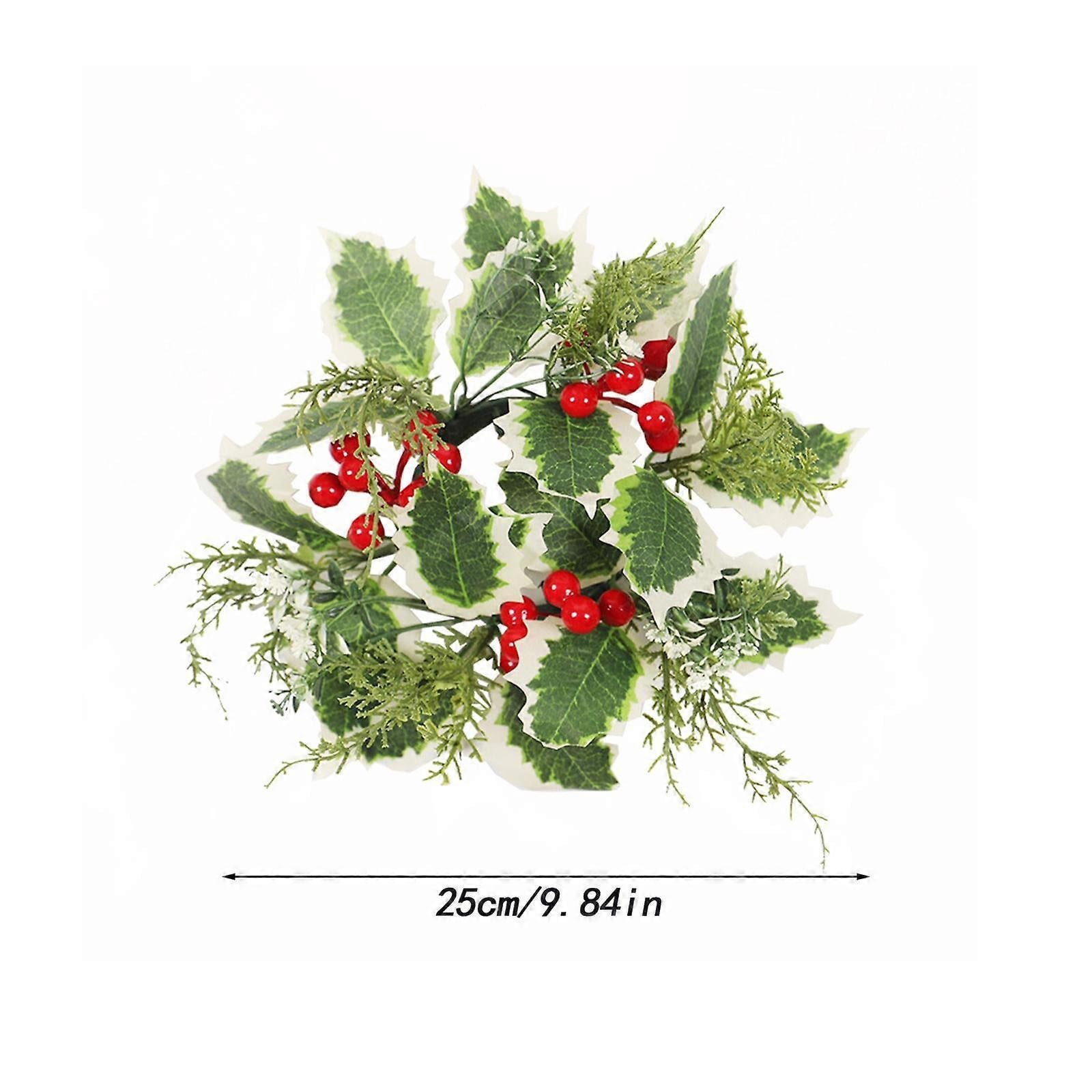 Bague De Bougie Avec Fleurs Artificielles - Baies Rouges Artificielles