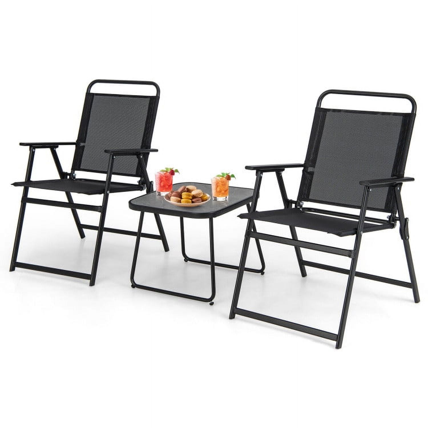 Aimee Lii 3 Pieces Patio Folding Conversation Chairs and Table, Patio Sectional Furniture Set, Black Aimee Lii 3 Pieces Patio Folding Conversation Chairs and Table, Patio Sectional Furniture Set, Black