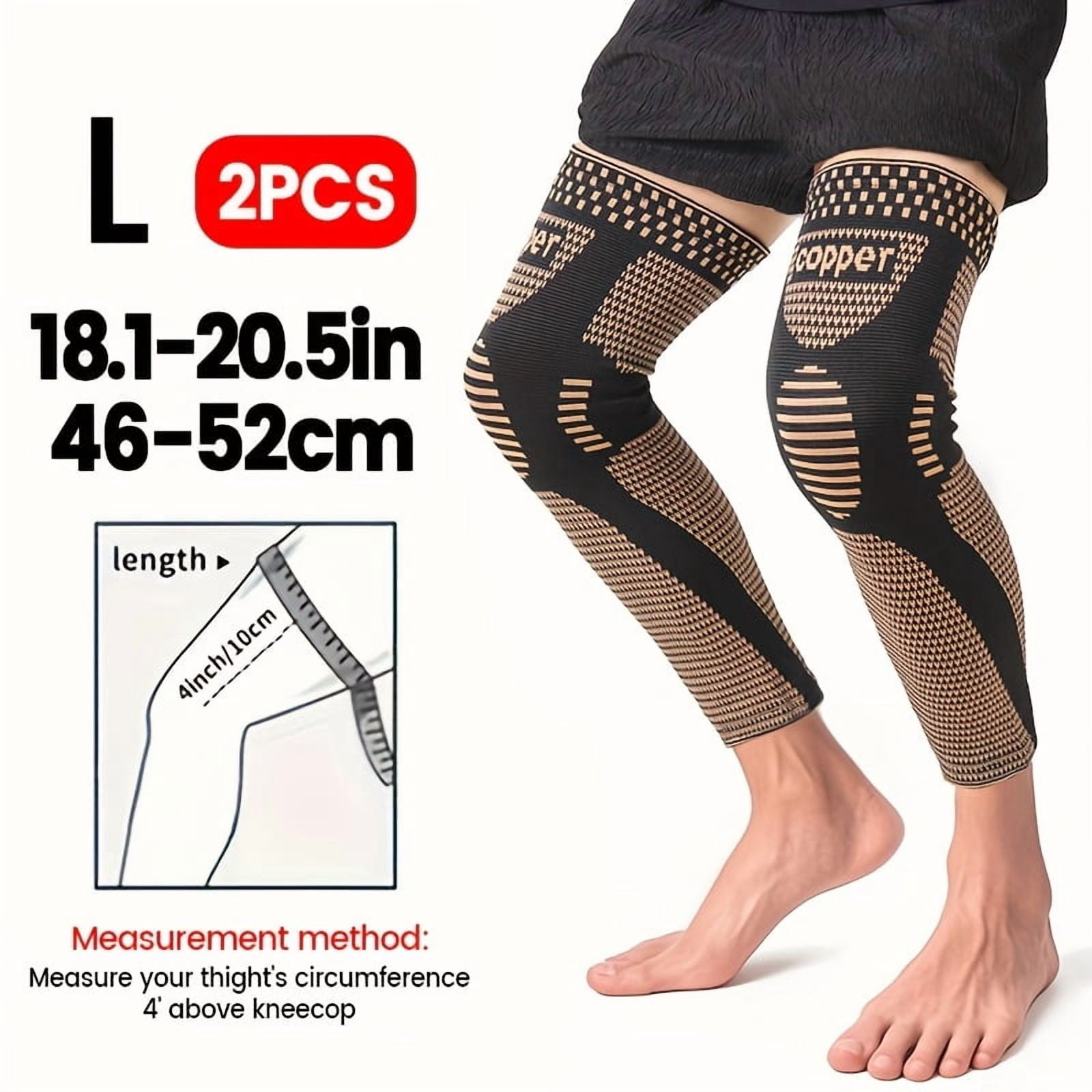 Copper Long Knitted Compression Knee Braces - Full Leg Compression Sleeves for Men & Women - Support for Exercise, Daily Life, Work, Fitness Running, Basketball, Volleyball