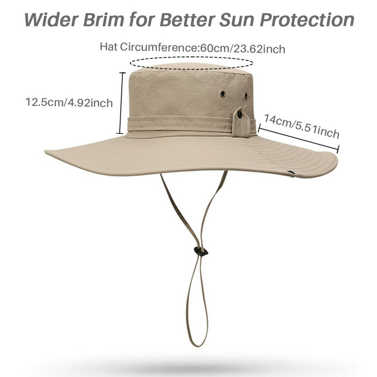 Suptree Fishing Sun Hat for Men Women Wide Brim UV Protection Mesh Breathable Bucket Hat with String Khaki, Adult Unisex, Size: One Size
