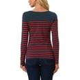 thumbnail image 3 of BLUSA CHIC para Mujeres de Rayas Color Block de Manga Larga Camiseta Casual S Azul Marino Rojo, 3 of 6