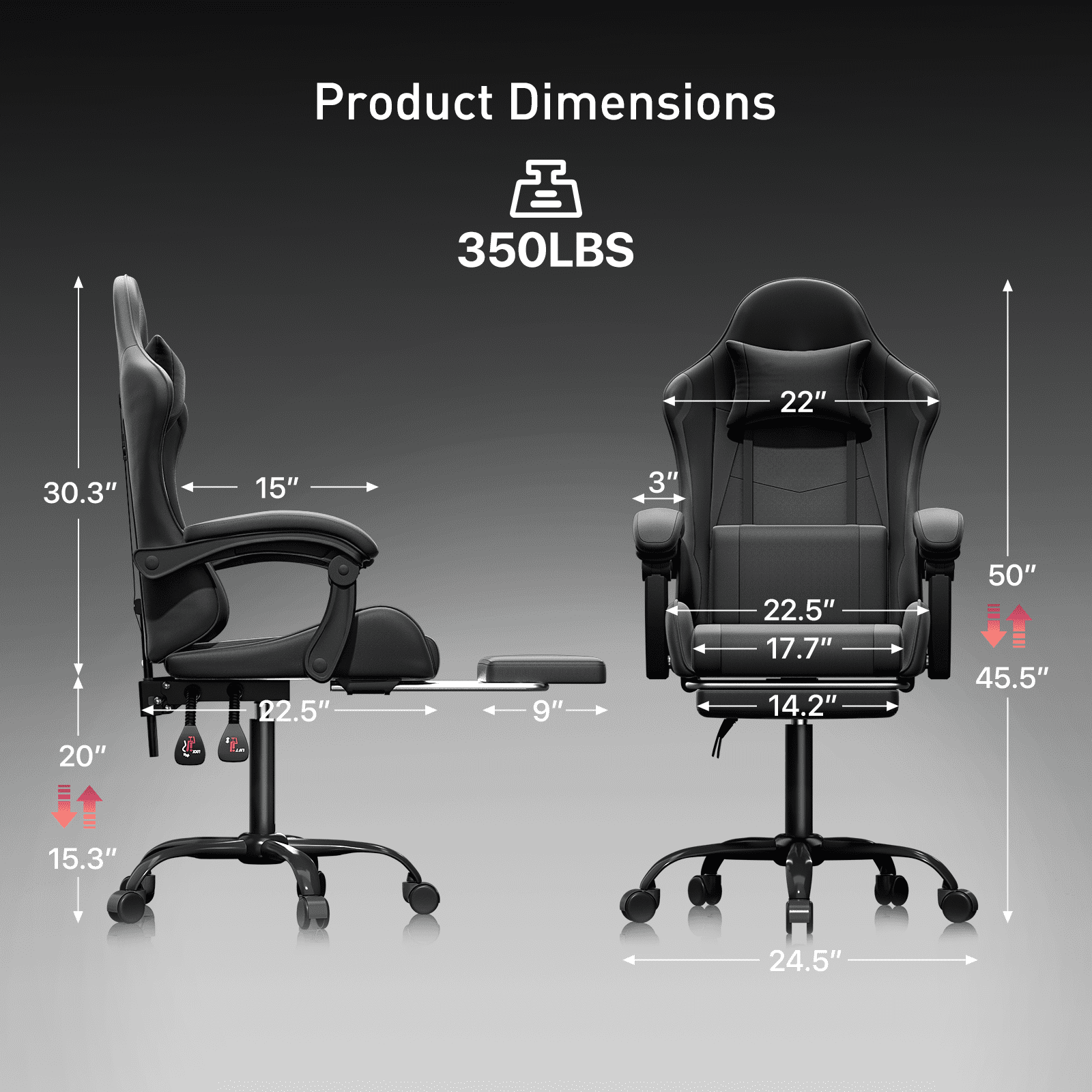 MoNiBloom Ergonomic Gaming Chair with Footrest, Adjustable Headrest and Lumbar Support for Office and Gaming, High-Back Racing Style Computer Desk Chair, Black (Wide Seat)