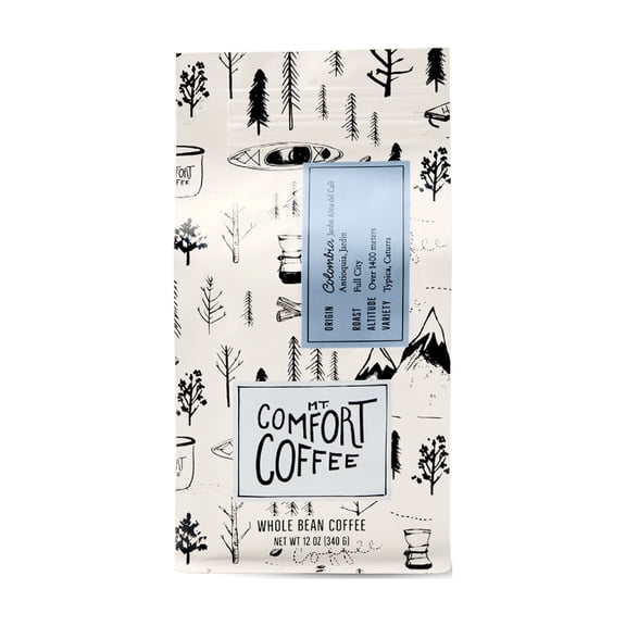 Mt. Comfort Coffee Colombia Full City Roast, Whole Bean Coffee, 12 oz Bag