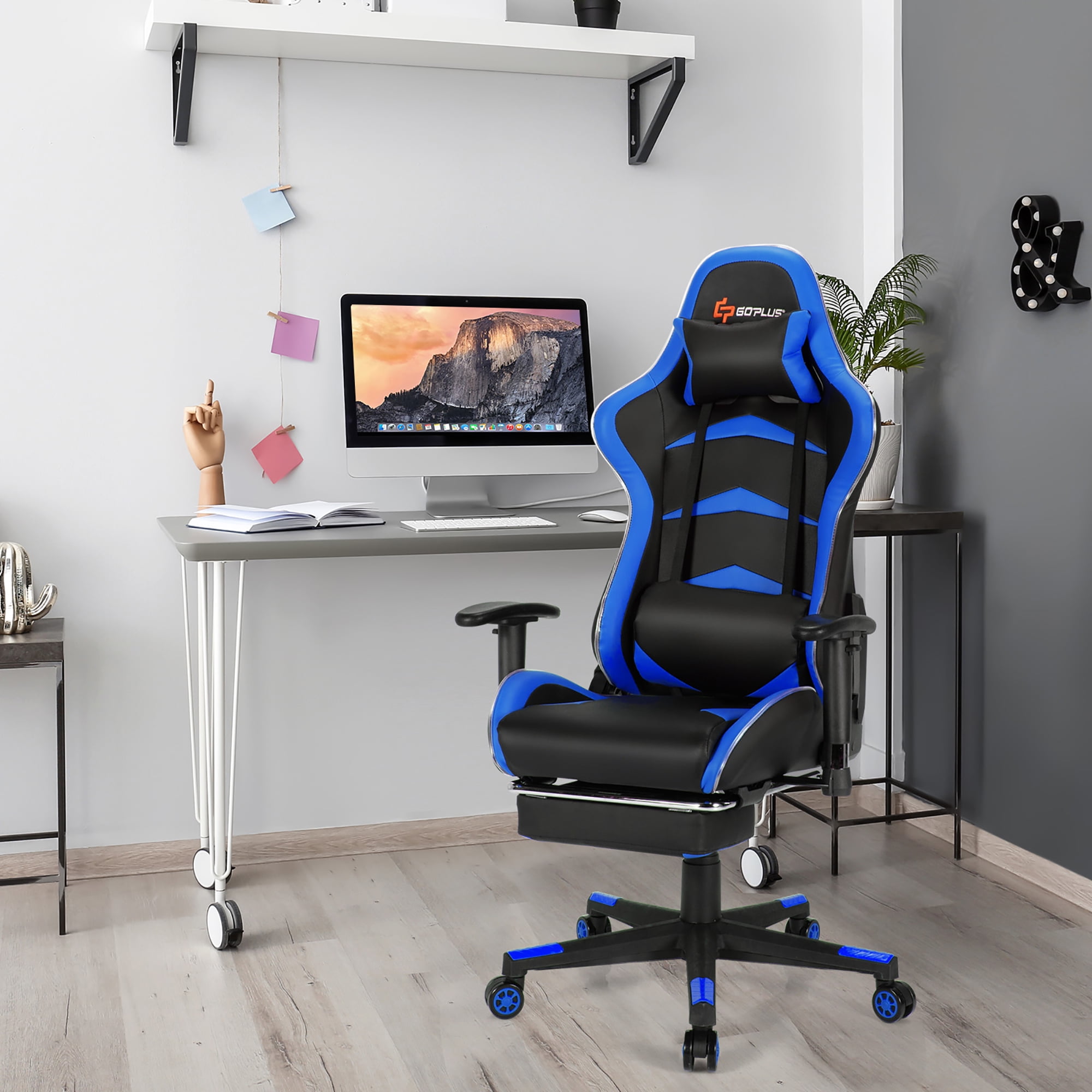 Goplus Massage LED Gaming Chair Reclining Racing Chair w Lumbar