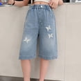 thumbnail image 4 of LIIPEE Girls Denim Shorts Summer Casual Solid Color Butterfly Decoration Elastic Waist Loose Fit Pockets Kids Fashion Versatile Breathable Cute Shorts,5-6 Years, 4 of 8