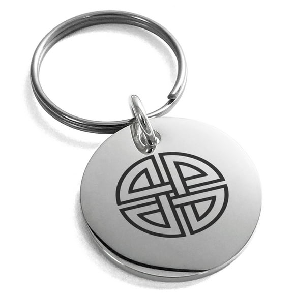 Stainless Steel Shield Knot Viking Norse Rune Engraved Small Medallion Circle Charm Keychain Keyring