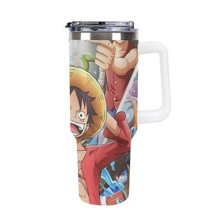 

One Piece Anime Leak-proof large-capacity car cup with handle and straw lid insulated stainless steel double-walled vacuum travel cup 40oz