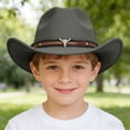 thumbnail image 2 of dmqupv Boys Beach Hat Toddler Boys Girls Wide Brim Cowboy Hat Unisex Western Sun Hat for Kids Outdoor Play Youth Cowgirl Hats Grey,3-18 Years, 2 of 7