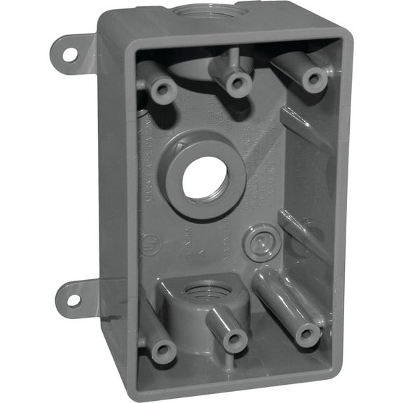 Southwire Single Gang 1/2 In., 3/4 In. 3-Hole Gray Weatherproof PVC Junction Box