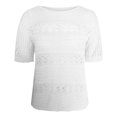 thumbnail image 3 of Women's Floral Crochet Short Sleeve Top with Round Neck Hollow Out Design Breezy Knit Blouse for Beach Vacation, 3 of 8