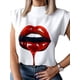 thumbnail image 1 of TRKIYQC moda mujer elegante labios estampado Tops y Blusa camisas 2021 verano señoras Oficina Casual Stand cuello pulóveres ojo Blusa Tops TRKIYQC  moderno, 1 of 9