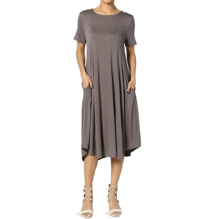 - TheMogan Women's S~3X Short Sleeve Fit & Flare A-line Draped Jersey Midi Dress