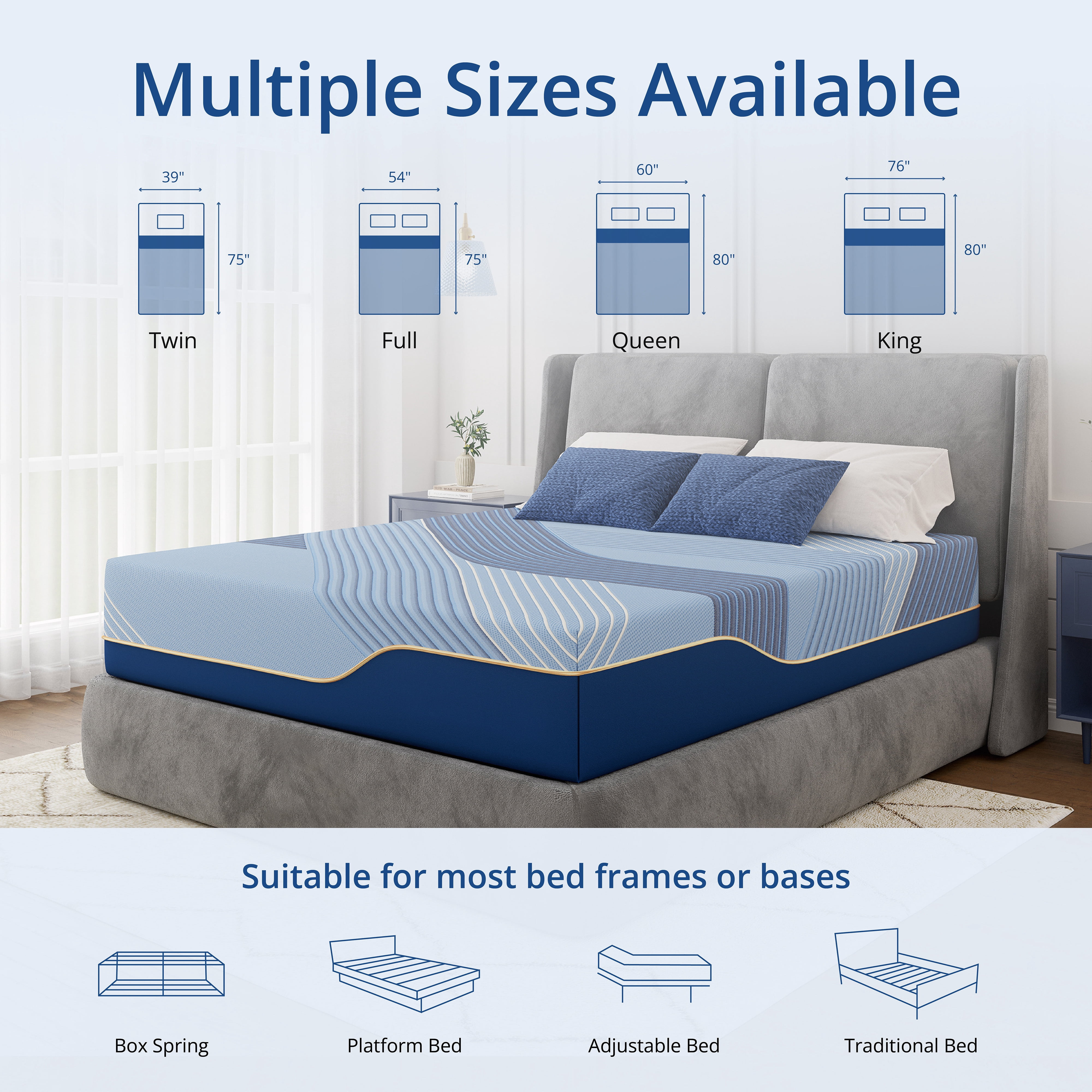 Arctus 12" Copper Gel Memory Foam Mattress, Full Size, Springless, Medium Firm, in a box