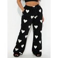 thumbnail image 3 of Pantalones de mujer para el Día de San Valentín, con estampado romántico de corazones, cintura elástica con cordón ajustable, pernera ancha y corte holgado, estilo casual para uso diario., 3 of 7