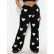 thumbnail image 3 of Pantalones de mujer para el Día de San Valentín, con estampado romántico de corazones, cintura elástica con cordón ajustable, pernera ancha y corte holgado, estilo casual para uso diario., 3 of 7