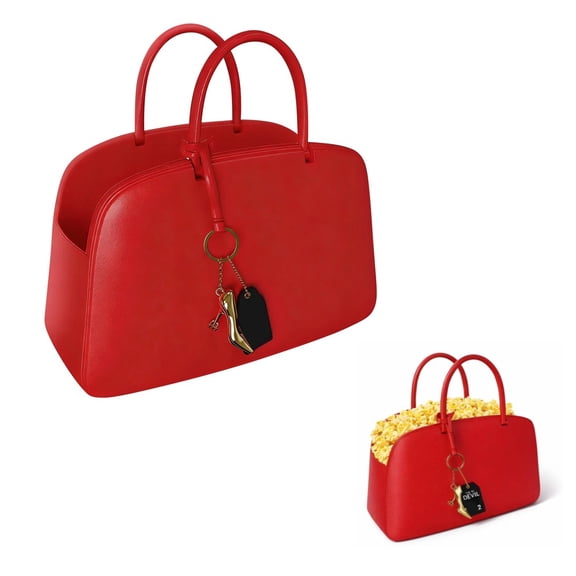 Red Handbag Popcorn Bucket with Decorative Chain, Reusable Food-Safe Snack Tub for Movie Nights, Parties & Home Theater Decor