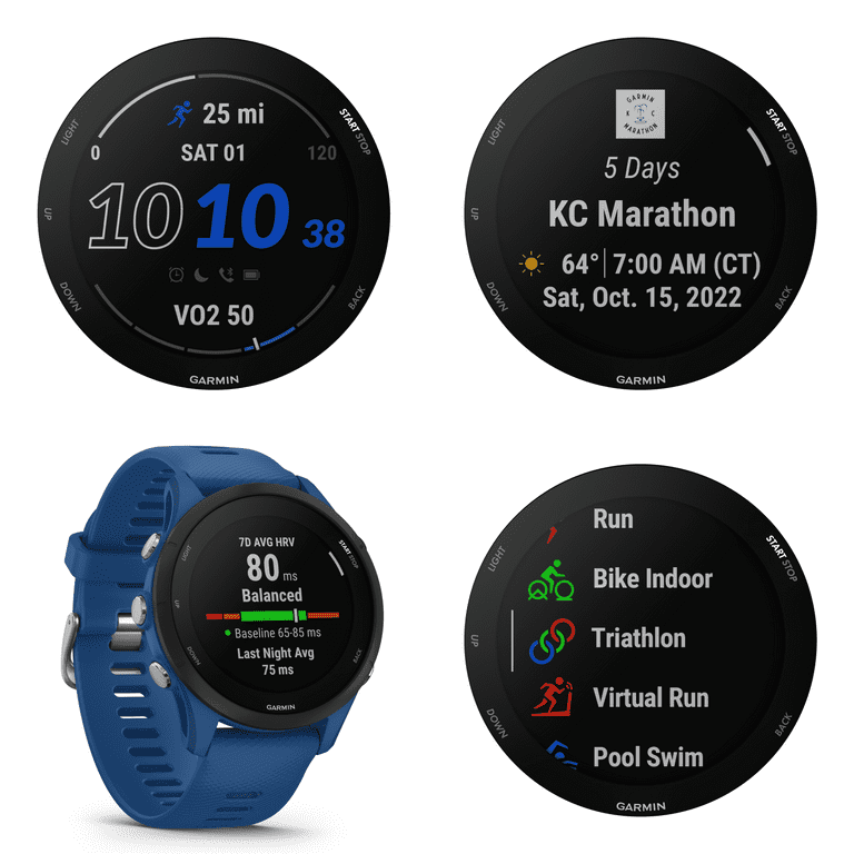 Garmin Forerunner 255 GPS Running Smartwatch, Advanced Insights, Long-Lasting Battery, Tidal Blue with Wearable4U E-Bank Bundle