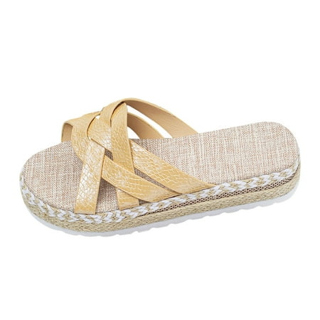 OJSFQUFP Womens Comfort Sandals Women s Summer Fashion Leather Platform Slippers Outing Light Beach Slippers Soft Sole Outdoor Beach Shoes Slippers for Women Beige 39